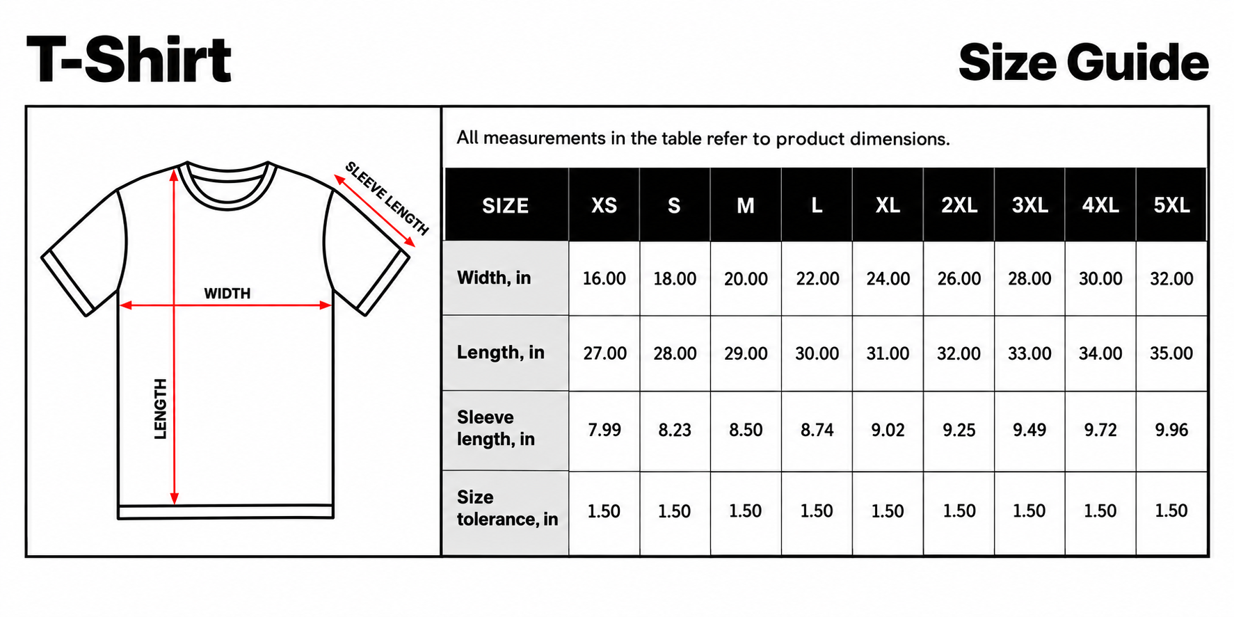 T-Shirt size guide